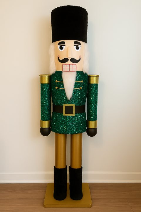 The Everhall nutcracker, coat digitally mocked up in an emerald sequin coat