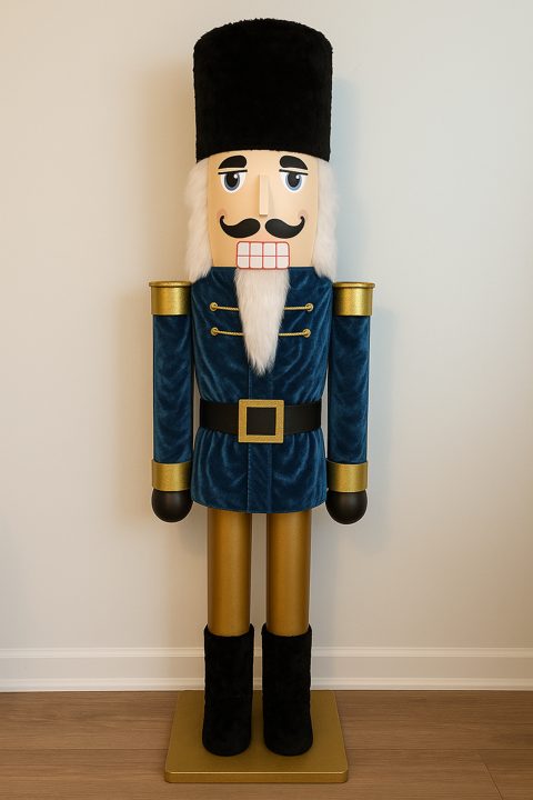 The Everhall nutcracker, coat digitally mocked up in a teal velvet coat
